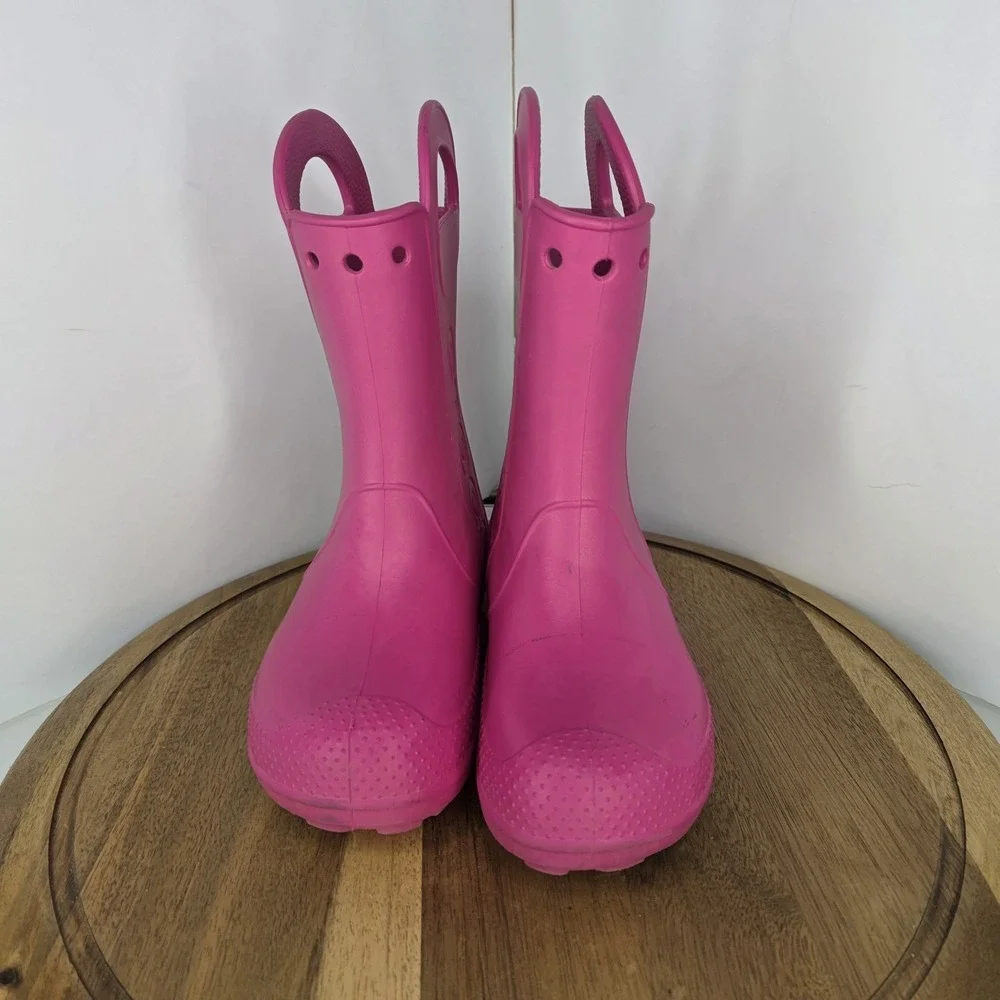 Crocs Kids Handle It Rain Boots Pink Crush J3 Easy On Off Large Handles